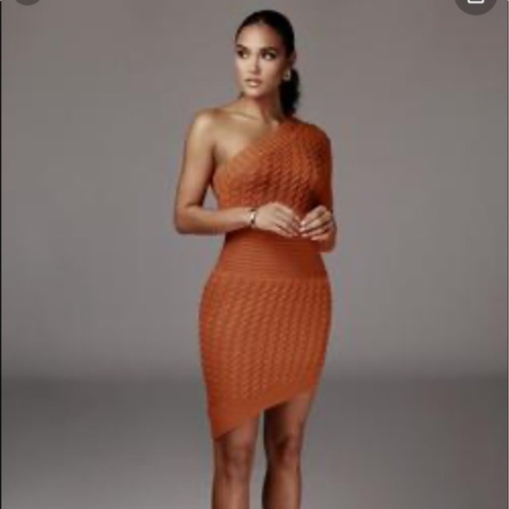 JLUXLABEL Orange cable knit sweater dress NWT